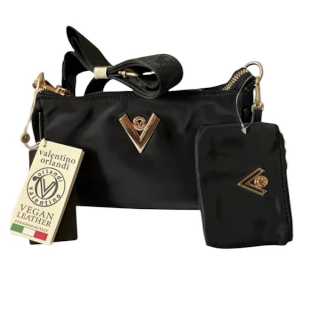 Valentino Orlandi Black Nylon Crossbody Bag with Wallet NEW‎